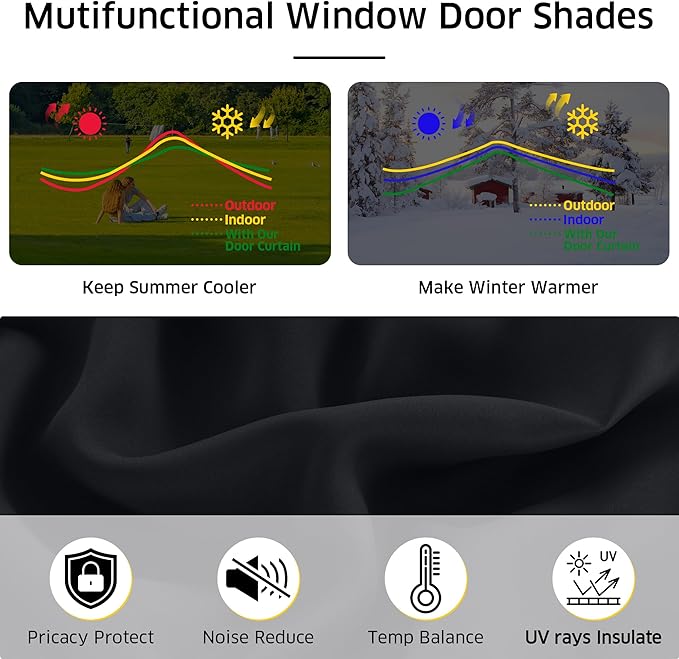NICETOWN Black Magnetic Blackout No Drill French Door Curtain for Window | Thermal Insulated Short Curtain Blinds, Tie Up Roman Shade, Front Sidelight Curtains for Window Glass 24" W x 48" L, 1 Panel - Image 3