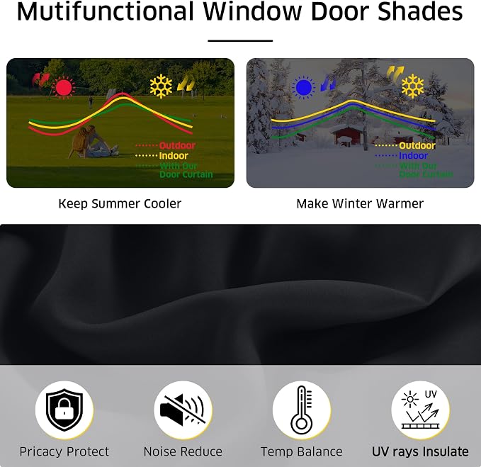 NICETOWN Black Magetic Blackout Roman Shade, No Drill Cordless Door Blinds | Thermal Insulated, Privacy Shades for Bedroom, No Tools Roll Shade, French Front Door Window Cover, 35 x 64 inches Long - Image 3