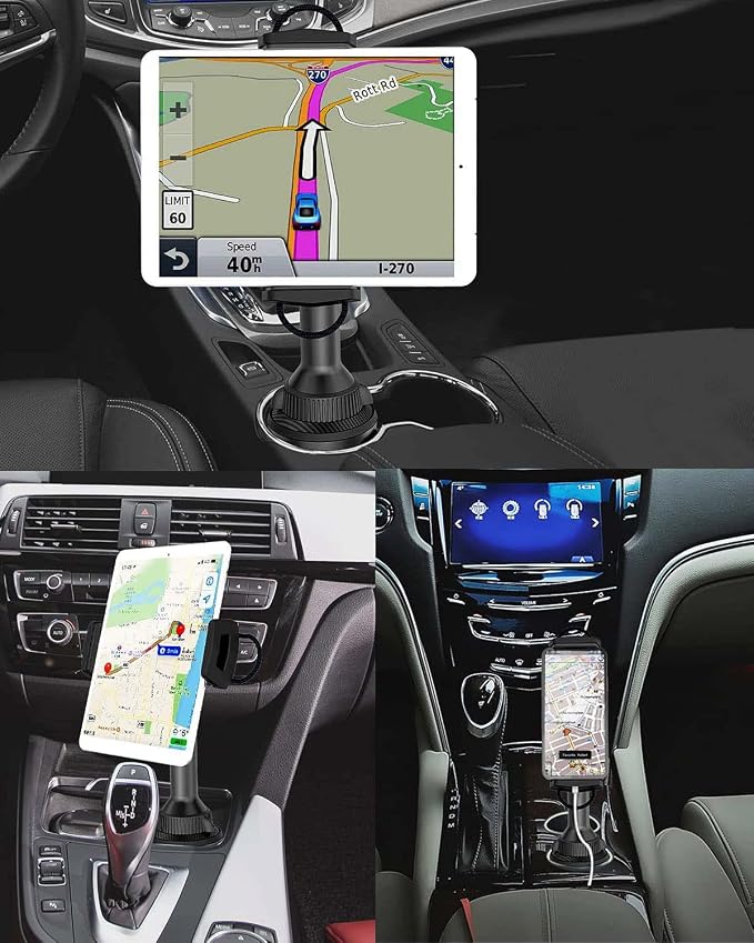 APPS2Car Solid Cup Holder Tablet Mount for Car, iPad Car Mount for Truck | Adjustable Height, Low Profile Road Trip Essentials Compatible with 4.7-13" iPad Pro Air Mini Fire iPhone Cell Phone - Black - Image 9