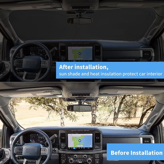Windshield Sun Shade Car Sunshade Accessories Fit 2021-2026 Ford F-150 F150 | HUOHUIGO Front Truck Window Shade Cover Sun Visor Heat Shield Fit Ford Lariat, King Ranch, Platinum, XL XLT Limited Raptor - Image 6