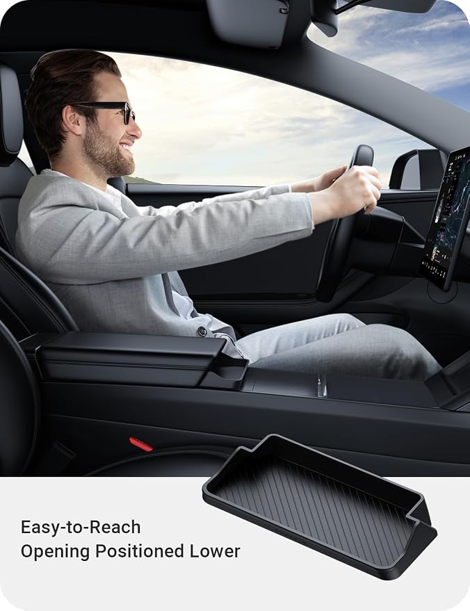 BASENOR Center Console Sunglasses Holder for 2026 Tesla Model Y/YL/Model 3 | Armrest Key Holder Storage Box for 2025 2026 Model Y Juniper & 2026 Model Y L & 2024 2025 2026 Tesla 3 Highland - Image 6