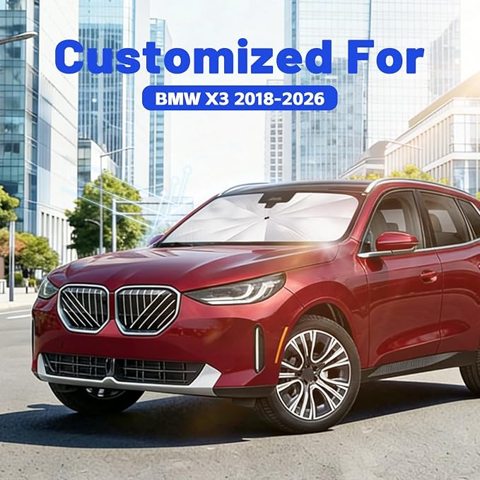 Car Windshield Sun Shade Umbrella for BMW X3 2018-2026, 1:1 Exact Fit | [Reflective Coated Fabric] Car Shades Sun Visor Keep Car Cool and Protects Interior, Sunshade Umbrella for Front Window - Image 2