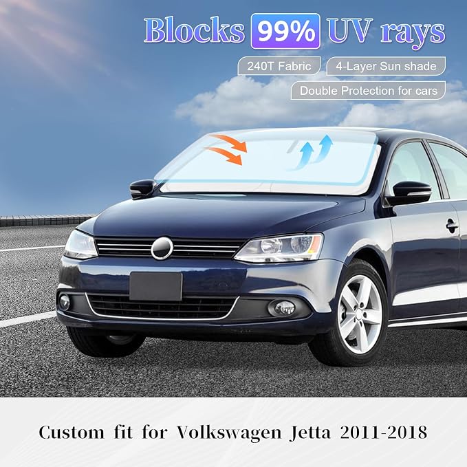 Sun Shade Sunshade for VW Jetta 2011-2018 Windshield Cover | 4-Layer Front Window Shade Custom fit Volkswagen Jetta Sun Visor 240T Foldable Shade Shield Blocks UV Rays Accessories - Image 8