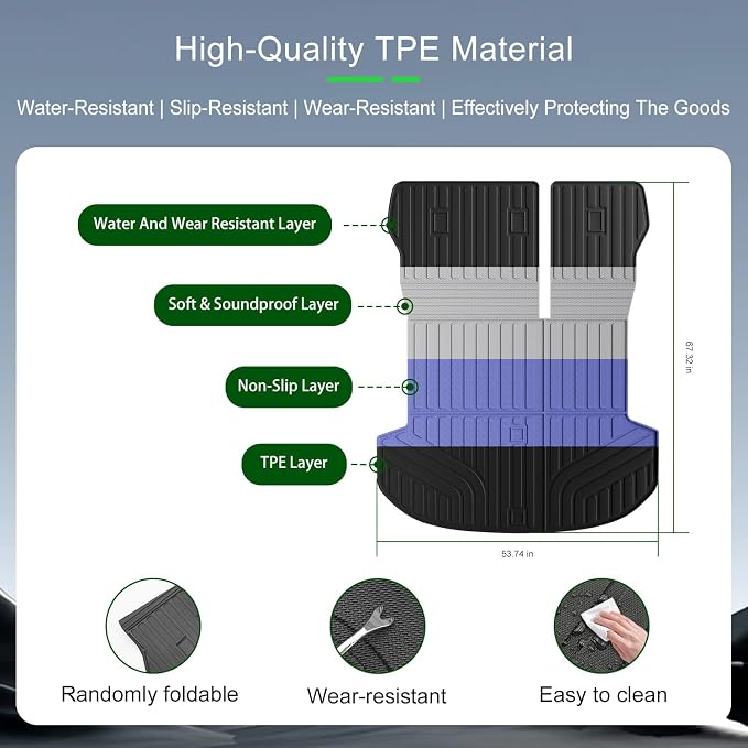 xipoqix Cargo Mat Backrest Mat Compatible with 2019 2020 Santa Fe | TPE Cargo Liner Back Seat Protector Trunk Mat Replacement for 2019 2020 Santa Fe Accessories (Trunk with Backrest Mats) - Image 5