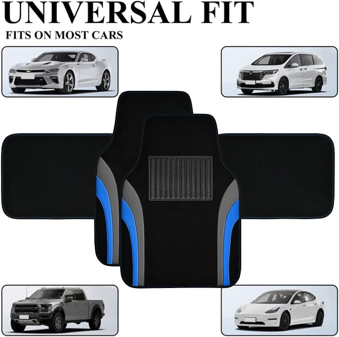CAR PASS Leather Sporty Car Floor Mats Carpet, Universal Waterproof Automotive Floor Mat Fit for Sedans, Cars, Mid Trucks, Vans, SUV, Set of 4 (Black and Blue) - Image 5