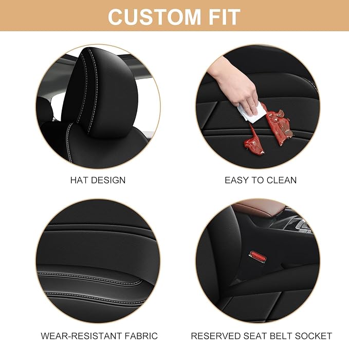 Custom Fit Seat Covers for Mazda CX50 2023 2024 2025 CX30 Car Seat Covers Full Set Black Faux Leather Compatible Airbag （New - CX50） - Image 5