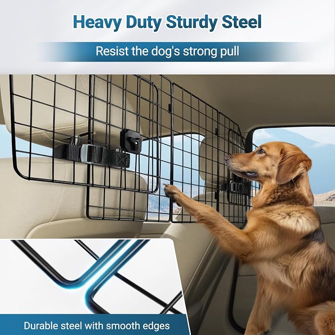 rabbitgoo Dog Car Barrier for SUV, Heavy-Duty Steel Wire Pet Gate, Foldable | Adjustable Universal-Fit Divider, Triple Folding for Cargo Area Vehicles Trucks Safety Travel - Image 6