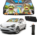 CHILL·TEK Funny Animal Car Windshield Sun Shade Umbrella, Frog Driving Car Sun Shade Umbrella, Block UV Rays Heat Foldable Windshield Umbrella Sun Visor Protector - Keep Vehicle Cool for Cars SUV by CHILL%C2%B7TEK