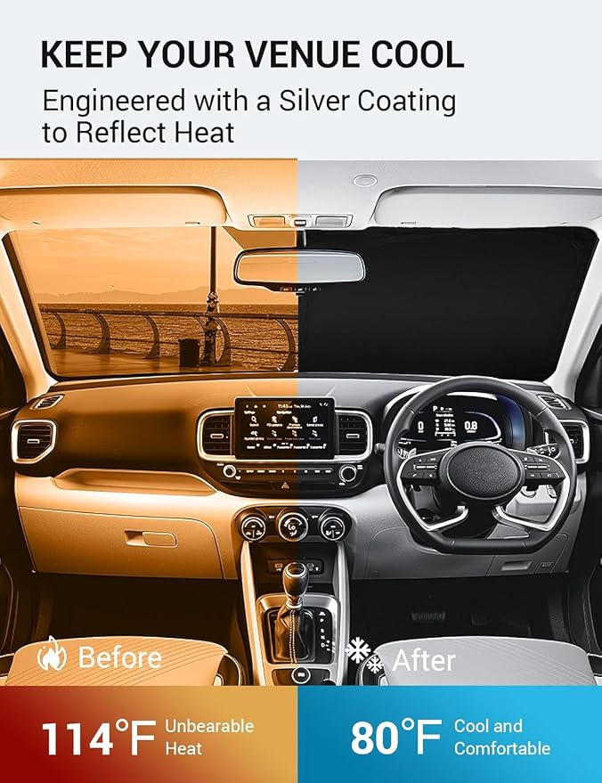 Proadsy Custom Fit Car Windshield Sun Shade for 2020-2026 Hyundai Venue | 240T Heat Shield, Drops Temp 54°F, Blocks 99% UV, Prevents Dashboard Cracking, Summer Parking & Beach Trips, Easy Twist-Fold - Image 3