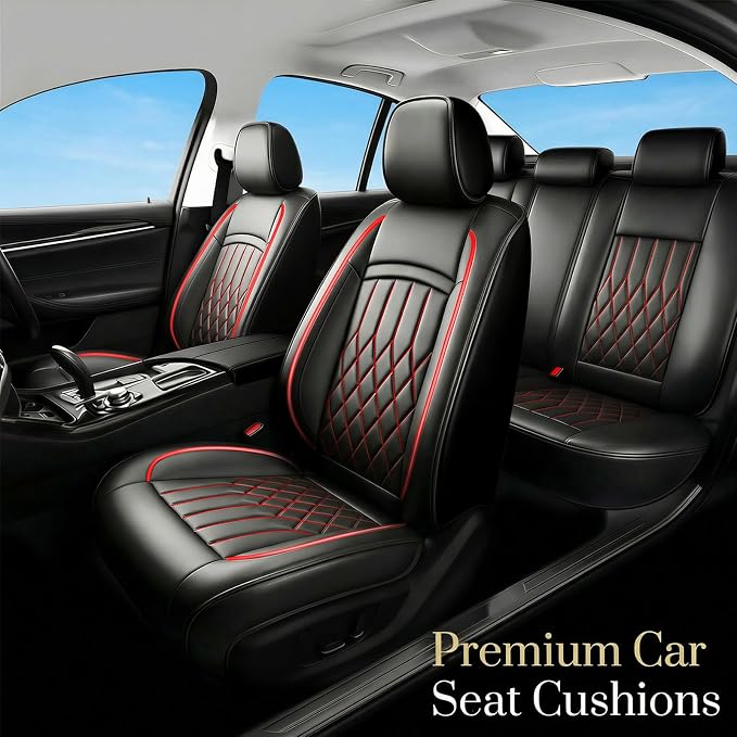 Fit for Camry Seat Covers Compatible with Toyota Camry 2012-2026 Waterproof Breathable Leather Automotive Seat Cushions Protector, Airbag Compatible,Easy to Install,Full Set 5 Seats(Redline) - Image 2