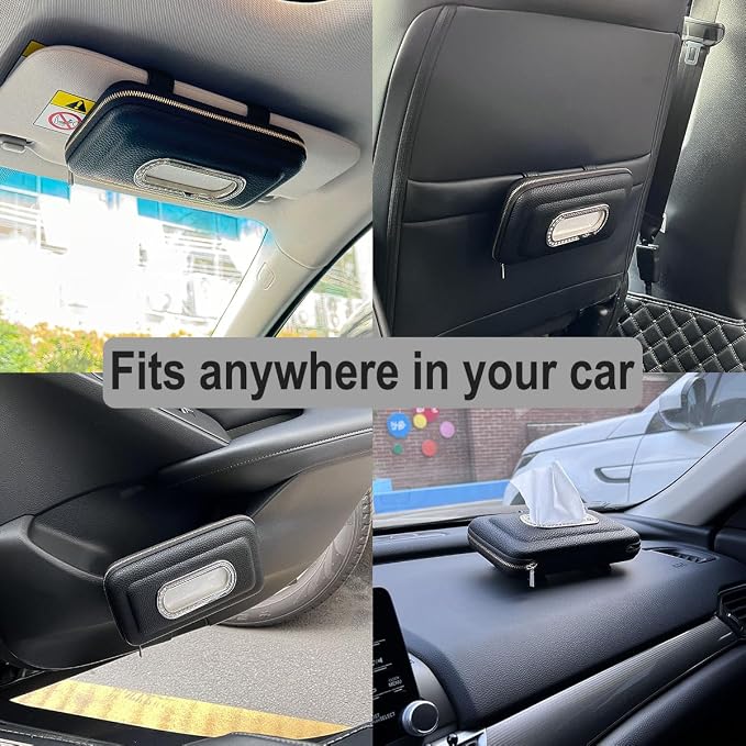 Car Tissue Holder, Visor Mask Holder, Sun Visor Napkin Holder, Mask Dispenser, Premium Leather Tissue Holder for Auto SUV Truck (Black) - Image 3