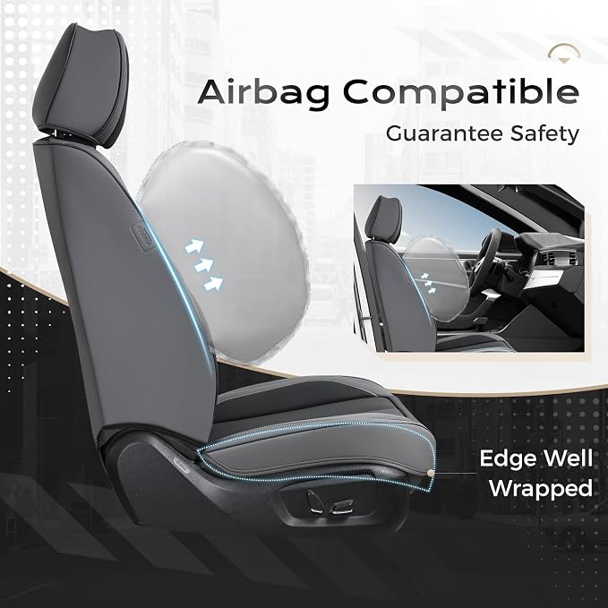 Coverado Car Seat Covers Full Set, Car Seat Protector Waterproof, Nappa Leather Car Seat Cushion, Seat Covers for Cars, Front Seats and Back Universal Fit for Most Cars - Image 5