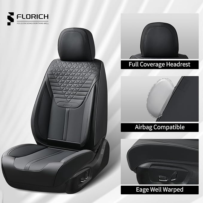 Seat Covers, Car Seat Covers Full Set, Luxury Nappa Leather Seat Covers, Breathable and Waterproof Car Seat Protector 5 Seat, Automotive Seat Covers Universal Fit for Most Cars-Coal Black - Image 5