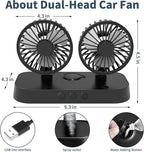 Car Fan, Portable USB Powered Dual Head Cooling Fan for Car, 360° Rotatable & 2 Speeds Adjustable & Mist Function, Powerful Air Circulation for Vehicle Truck SUV Jeep RV Boat, 12V - Image 8