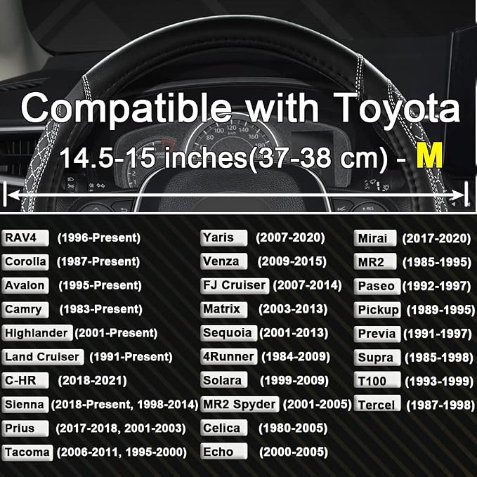 West Llama Customized Auto Car Steering Wheel Cover for Toyota Rav4 Corolla Camry Highlander (Diamond Quilted-Black+Gray-Standard Size) - Image 2