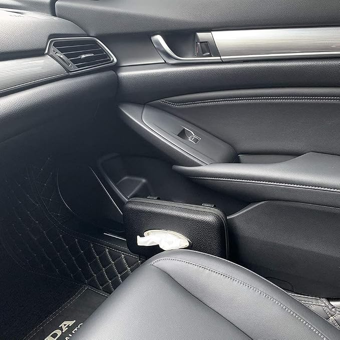 Car Tissue Holder, Sun Visor Napkin Holder, Car Visor Tissue Holder, PU Leather Backseat Tissue Case Holder for Auto,Vehicle (Black) - Image 3