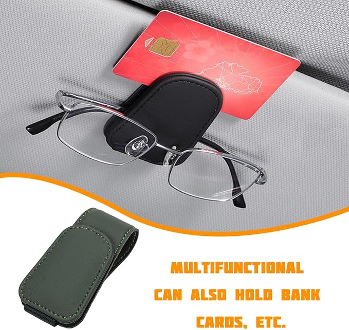 Sunglasses Holder for Car Visor, Microfiber Leather Magnetic Sun Visor Eyeglasses Hanger & Ticket Card Clip, Multi-Function Automotive Interior Glasses Mount, Universal Fit (Black Green) - Image 6