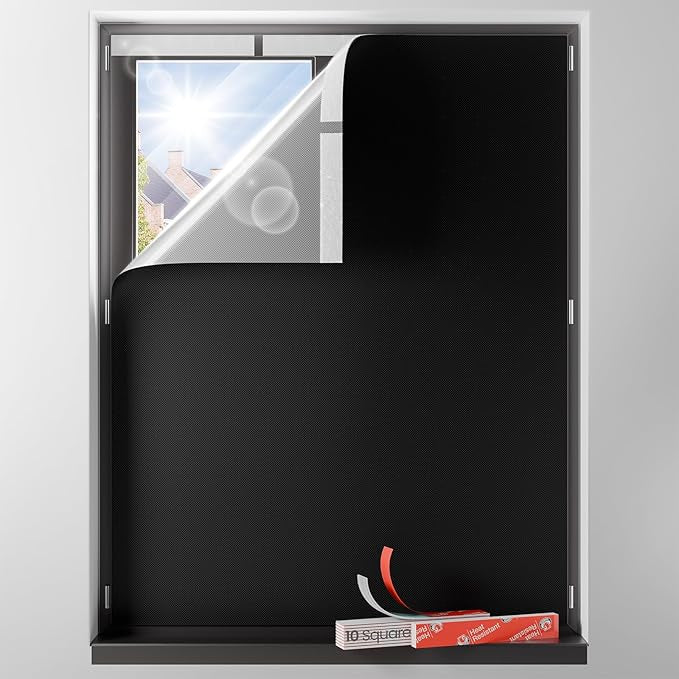 Sumobaby Blackout Curtains for Bedroom Portable 38"x36" Blackout Shades | 100% Black Out Window Cover No Drill with Upgraded Hook&Loop Tapes Thermal Insulated Blinds for Home,Nursery(1 Panel,Black) by Sumobaby