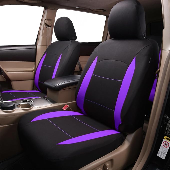 Flying Banner Car Seat Covers Front Seats Rear Bench Polyester car seat Protectors Easy installations Rear Bench Split Classic man Lady Truck (Full Set - Low Back - Combo Pack, Black Purple) - Image 2