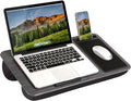 LAPGEAR Home Office Lap Desk – Gray Woodgrain, Fits 15.6” Laptops | Built-In Mouse Pad & Phone Slot, Integrated Device Ledge, Dual-Bolster Microbead Cushion, Carry Handle by LapGear