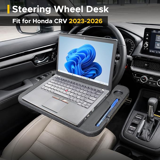 EcoNour 2-in-1 Steering Wheel Desk for Honda CRV 2023-2025 2026 | Car Tray Table | Laptop Car Mount with Pen Holder Food Tray for Eating with Drinks Holder Multipurpose Travel Car Accessories - Image 2