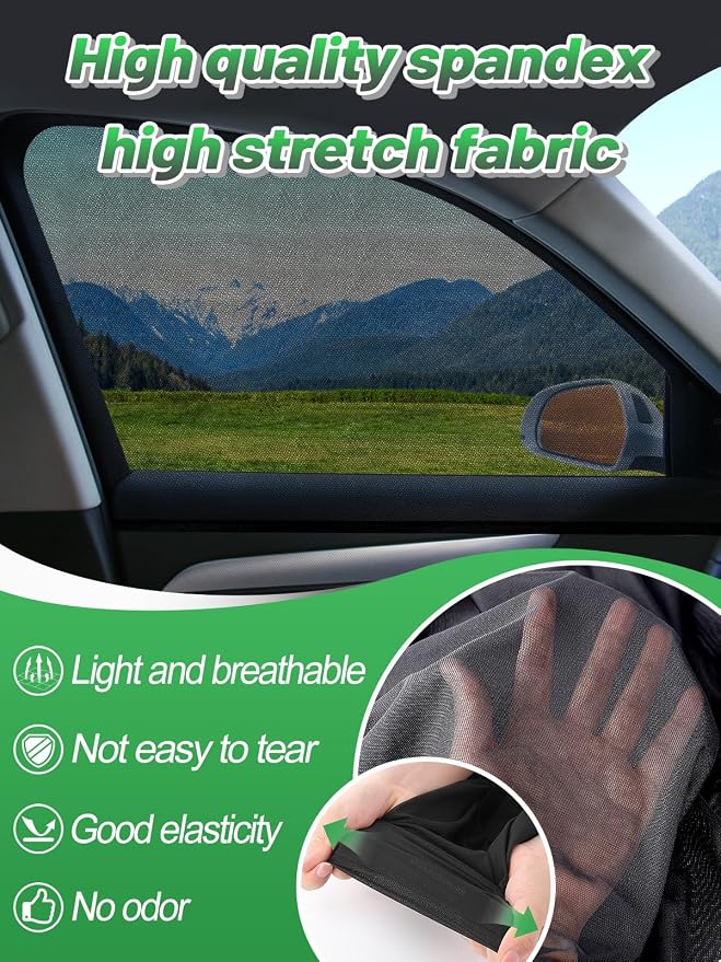PAMASE Set of 4 Car Window Shades for Sedan | Stretchy Mesh Car Side Window Covers, Anti-Mosquito, Privacy, Sun Shade for Camping, Fits Family, Baby, or Pet When Parking - Image 6