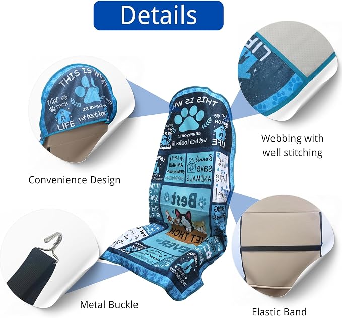 Waterproof Car Seat Cover for Front Seats, Protector for Cars SUVs Trucks, Sweat Towel Seat Covers Bucket for Gym,Workout,Beach,Hiking,Running and Swimming(Vet Tech Gift, 2PCS) - Image 3