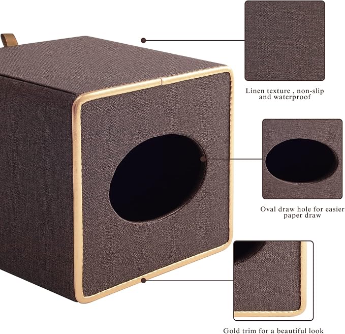 Tissue Box Cover Square Tissue Box Holder PU Leather Facial Organizer with Magnetic Bottom,Decorative Napkin Caddy for Vanity Dresser Night Stand Table Countertop Home Office Car,Coffee - Image 6