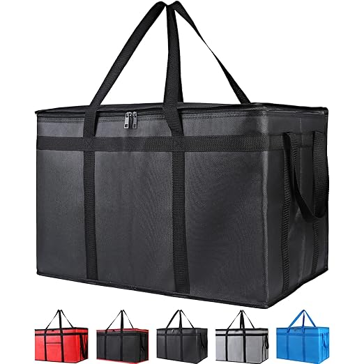 Bodaon 2-Pack Insulated Food Delivery Bag, XXXL Grocery Cooler Bag, Black | Catering Tote Insulation Bag for Hot and Cold Meal, Large Capacity Reusable Pizza Warmer Carrier for Picnic/Rideshare/Drivers by Bodaon