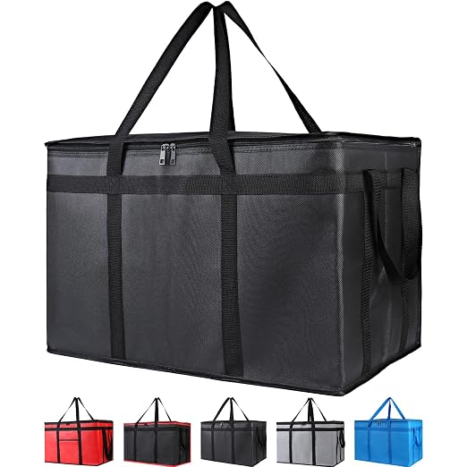 Bodaon 10-Pack Insulated Food Delivery Bag for Hot and Cold Meal, XXX-Large Cooler/Thermal Bags, Grocery Tote Insulation Bag for Catering, Pizza Warmer, Black by Bodaon