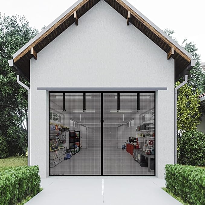 Fiberglass Garage Door Screen, Sunmoxia 8x7Ft Magnetic Heavy Duty Garage Door Curtain with 4 Strapping Tapes - Durable Breathable Mesh Patio Porch Privacy Curtain - Image 6