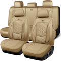 CAR PASS Luxury Nappa Leather Seat Covers Full Set, Water Resistant Faux Leather Seat Cover with Lumbar Support, Breathable Automotive Seat Covers Universal Fit for Sedan SUV Van Truck, Pure Beige by CARPASS