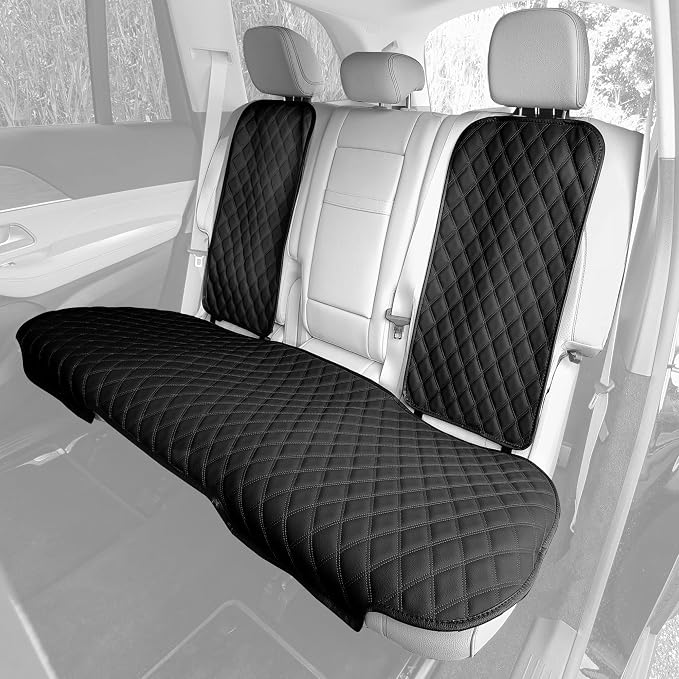 FH Group Car Seat Cushion Rear Set Black Faux Leather Automotive Seat Cushions - Universal Fit, Rear Car Seat Cushions With Non-slip Silicone Backing for SUV, Sedan, Van, Black - Rear Set by FHGroup