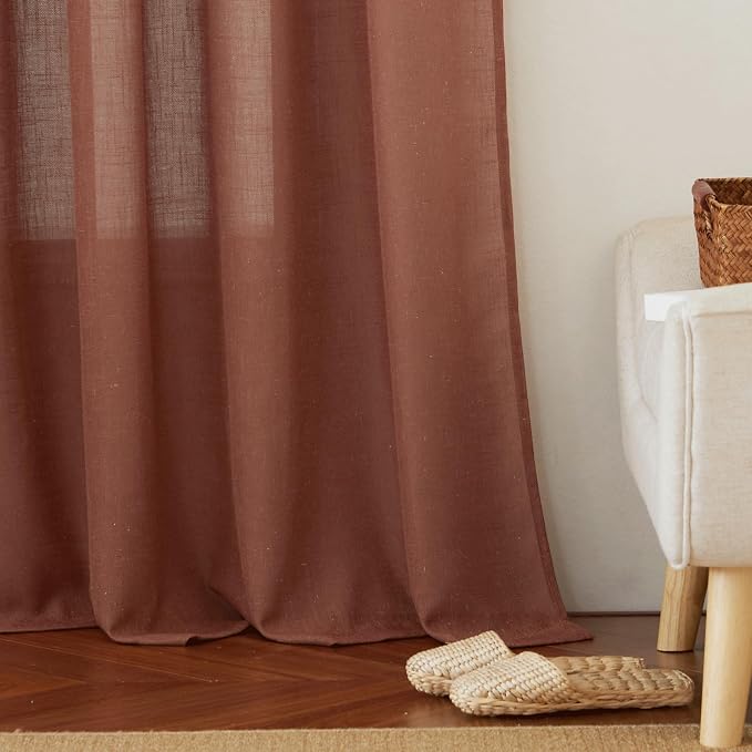 RYB HOME Linen Curtains 95 inches Long for Sliding Door Living Room | Fall Decor, Airy Breathable Absorbent, Light Filter, Half Privacy Protect, Doorway Nursery, Terracotta, W52 x L95, 2 Panels - Image 6