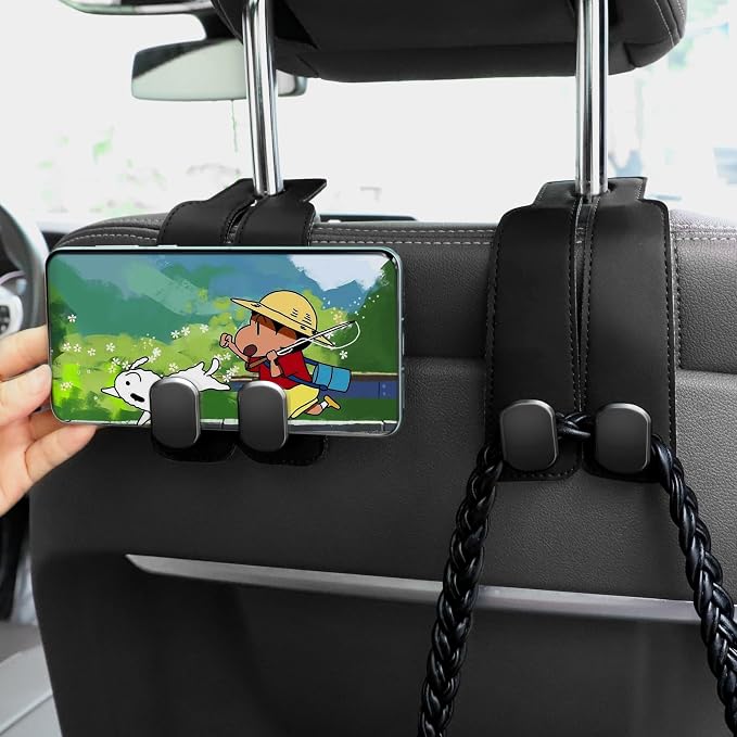 Amelity Car Hooks for Purses and Bags, Headrest Hooks 2 Pack | Durable Double Hook for Handbags, Groceries, Backpacks, Twin Hooks Car Headrest Hangers, Black Car Accessories for Women - Image 5