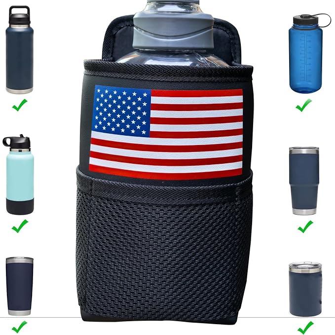 Large Car Cup Holder Expander Big Drinks Holder Bag (Black-US Flag) | Fits Large 24/36/40/46oz Water Bottles,- Universal Auto Vehicle for Cars, SUV & Truck RV's golf-carts - Image 3