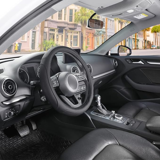 SEG Direct Car Steering Wheel Cover for Prius Civic Model 3 / Y 14"-14.25" | Small Size 35.5-36 cm for Camaro, Microfiber Leather, Anti-Slip Comfortable Grip, Auto Interior Accessories, Black - Image 7