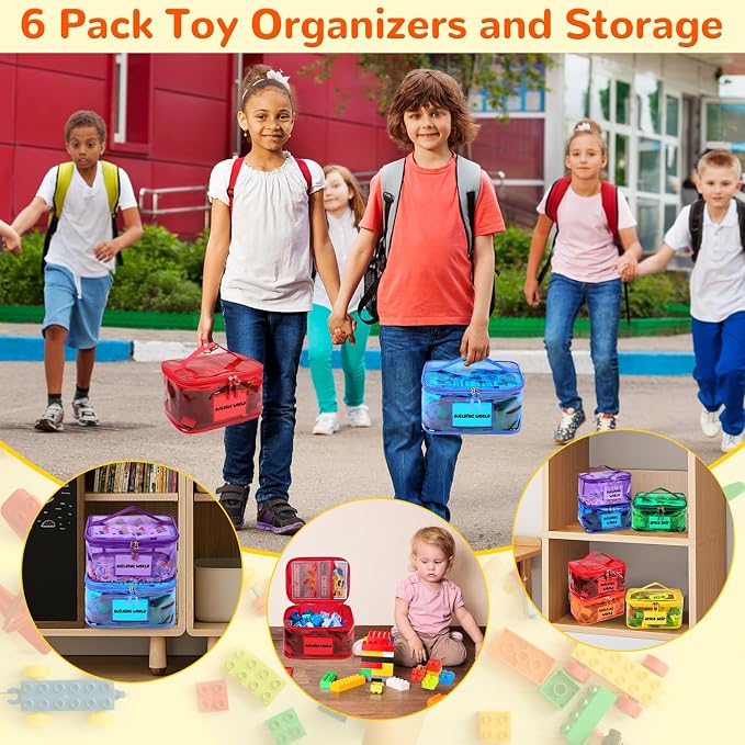 Tesuko 6 Pack Clear Toy Storage Bag with Name Tag& Manual Pocket, Waterproof Transparent PVC Toy Organizer Case for Lego Bricks, Board Games, Building Blocks, Puzzles (Large Capacity, Full Colourful) - Image 8
