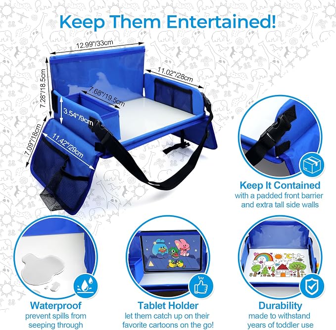 Travel Tray for Kids, Carseat Table Tray for Road Trip Activities, Toddler Lap Desk Organizer for Airplane - Blue - Image 7