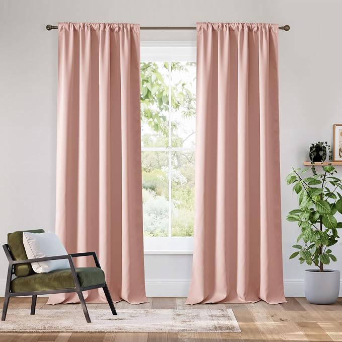 RYB HOME Bedroom Blackout Curtains 80 inches Long, 100% Blackout | Thermal Insulated, Noise Reducing, Curtains for Living Room Nursury, For Sleep, W34 x L80, Biscotti Beige by RYBHOME