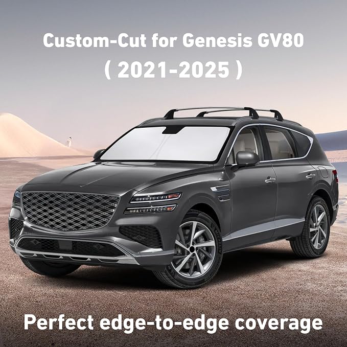 EcoNour Windshield Sunshade Compatible for Genesis GV80 2021-2023 2024 2025 | Sun Visor for Front Windshield & Window Sun Shade Cover, UV Heat Blocker & Protector, Car Accessories - Image 2