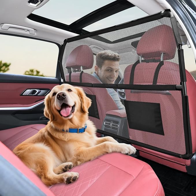 Dog Barrier for SUV, 50" Dog Car Barrier Behind Front Seat, Escape-Proof Back Seat Divider & Cargo Area Gate, Durable Dog Net for Car, Safety Mesh Pet Restraint by ROUWINNE