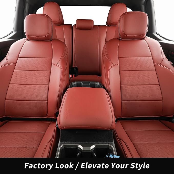Tacoma Hybrid Seat Covers Full Set for 2024-2026 Toyota Tacoma TRD Sport,TRD Off-Road,Limited,Trailhunter Pickup,Fully Covered,Waterproof Leather Car Seat Protector (Wine Red) - Image 3
