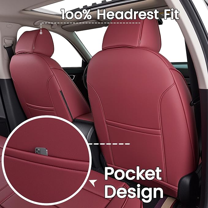 HKZ Custom Fit Civic Seat Cover Full Set for Honda Civic (Sedan 2022 2023 2024 Touring)&(Sedan 2025-2026 Sport Touring),5-Seats Full Set,Leather Seat Protector(Burgundy) - Image 4