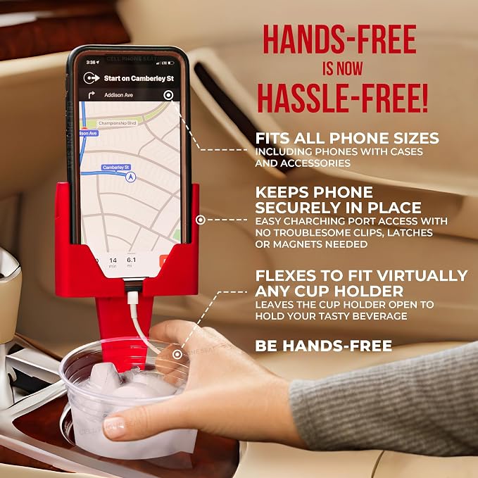 Cup Holder Phone Holder Mount for Car - Universal Adjustable Expander Cradle Hands-Free Driving - Compatible with All Smartphones Car Mount for iPhone Samsung Google Android Mobile Accessories Red - Image 2