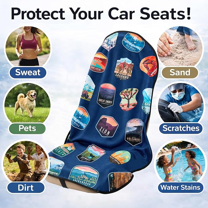 Front Waterproof Car Seat Towel Cover,Sweat Seat Protector for Cars & SUVs | Includes Headrest Cover with Fixed Hooks for Secure Placement after Gym, Beach, Swimming and Outdoor Activities - Image 5