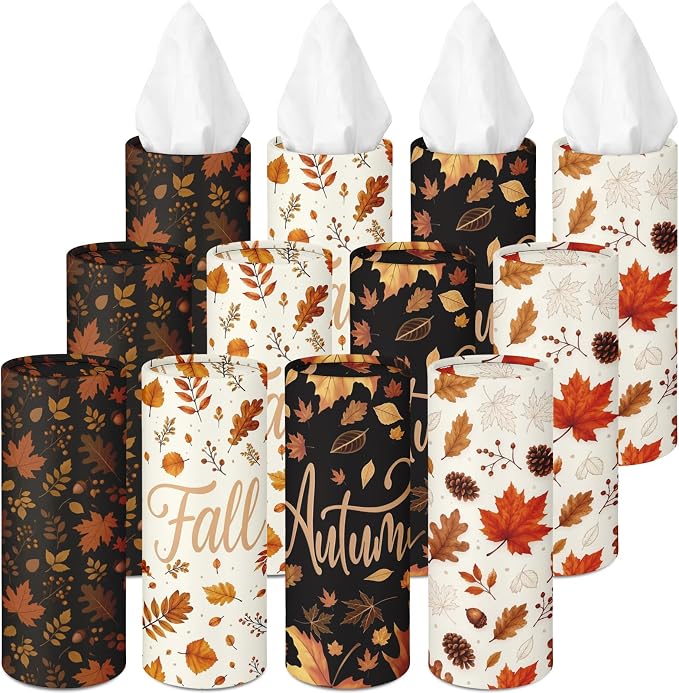 Arttown Car Tissue Holder for Cup Holder Facial Tissues 12 Pack Fall | Foliage Bulk 3-Ply,Refillable Marble Print Cylinder Tissue Boxes,Fit Car Home Office School (600 Sheets Total,50 Sheets Each) by Arttown
