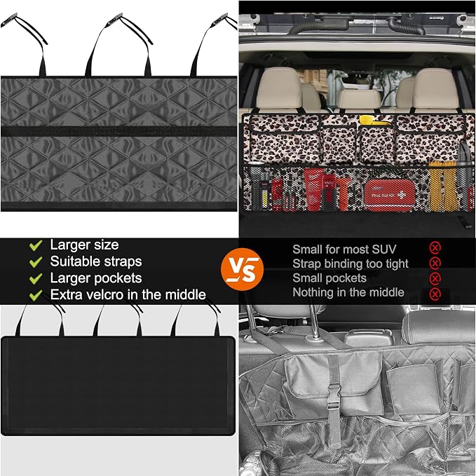 Femuar Car Trunk Organizer,Large Capacity Backseat Trunk Organizer(42"*18"),Collapsible Car Storage Bag with 8 Pocekt,Car Organizer for SUV/MPV/Truck - Leopard print - Image 2