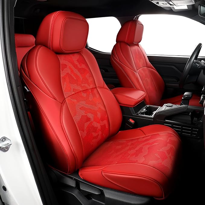 Car Seat Covers Fit for Toyota Tacoma 2024-2026 Double/Crew Cab,Red | Custom Faux Leather Full Set,Waterproof & Wear-Resistant Seat Cover,Fits Tacoma 4th Gen SR,SR5,TRD Sport,TRD Off-Road,Limited by Vidokena