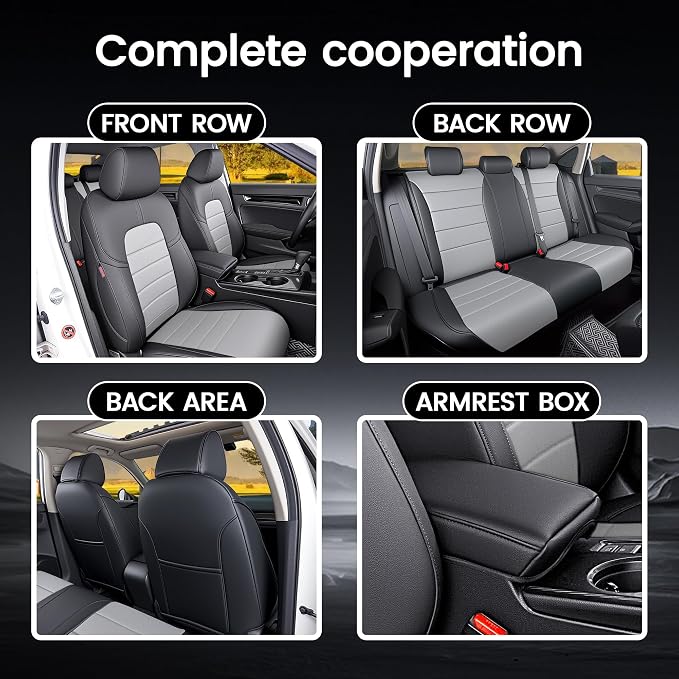 HKZ Custom Fit Civic Seat Cover Full Set for Honda Civic (Sedan 2022 2023 2024 Touring)&(Sedan 2025-2026 Sport Touring),5-Seats Full Set,Leather Seat Protector(Grey) - Image 8
